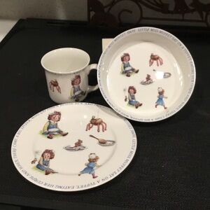 Children's Raggedy Anne Ceramic Dish Set - White with Multi-Color Prints